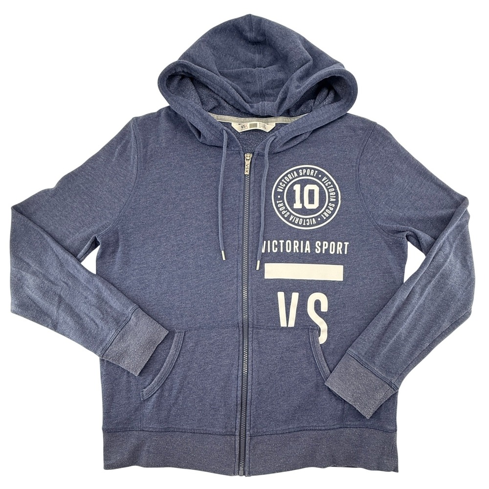 Victoria Sport VSX Full Zip Hoodie Blue Heather Graphic Sweatshirt Women Medium